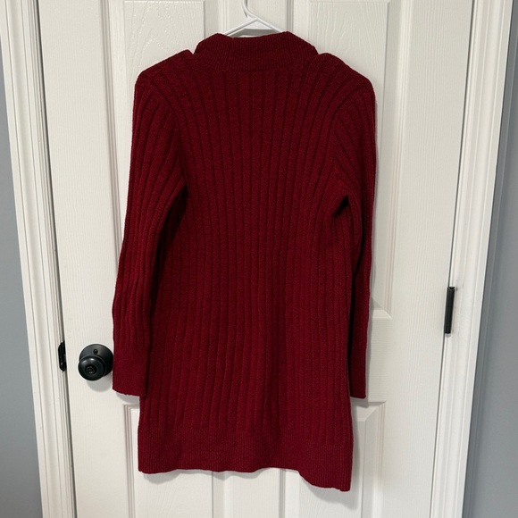 LOFT Deep Red Open-Front Ribbed Cardigan - Picture 4 of 4